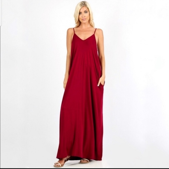 Last 1 Plus Size Cabernet Red Maxi Pocket Dress - Picture 2 of 6